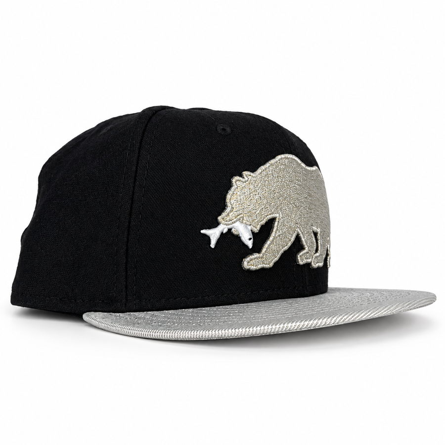 CaliBear and Salmon fitted hat, left three-quarter view