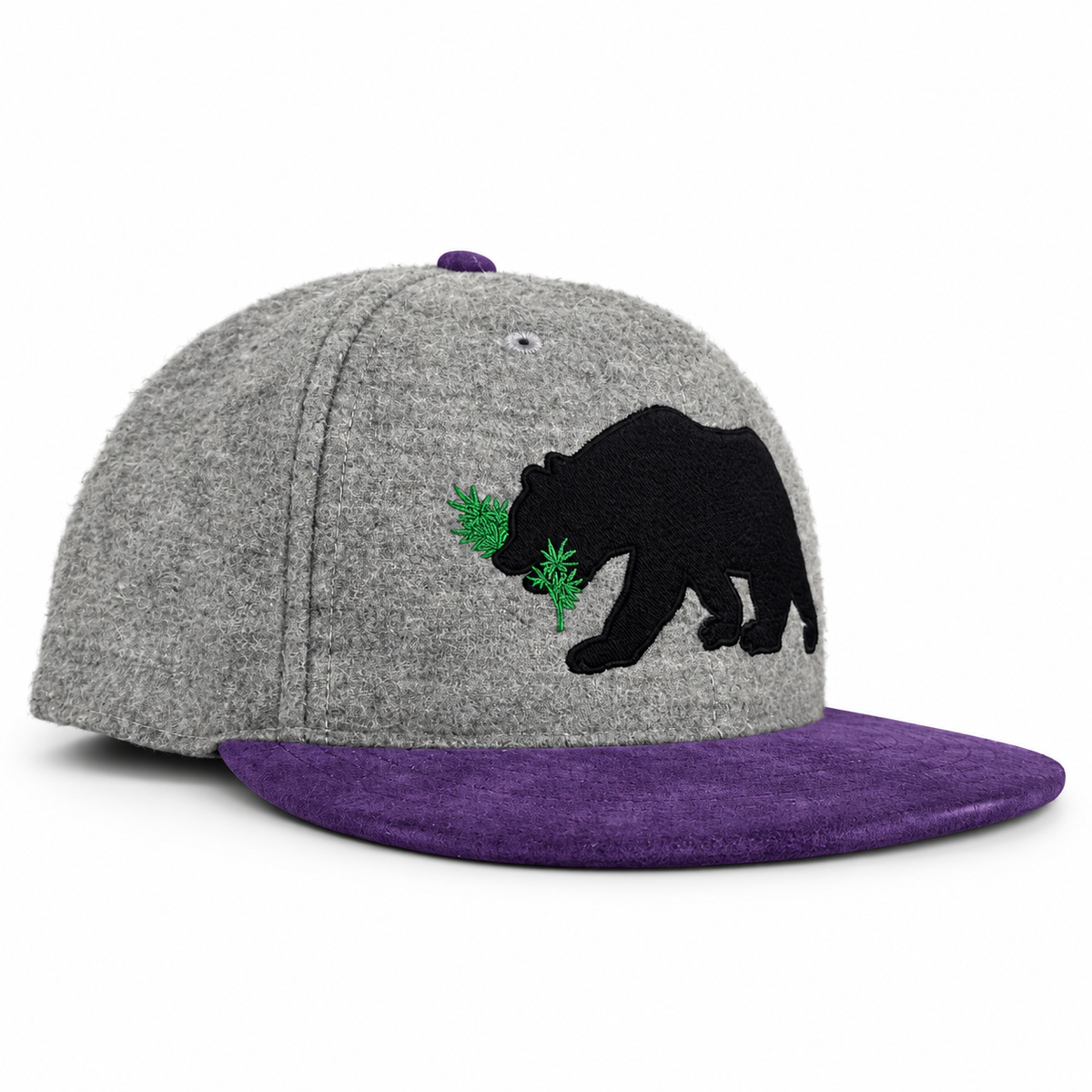 CaliBear Chronic in Grey/Purple Limited Snapback hat, three-quarter view