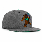 CaliBear Chronic in Gray/Green Dancing Bear Snapback hat, three-quarter view