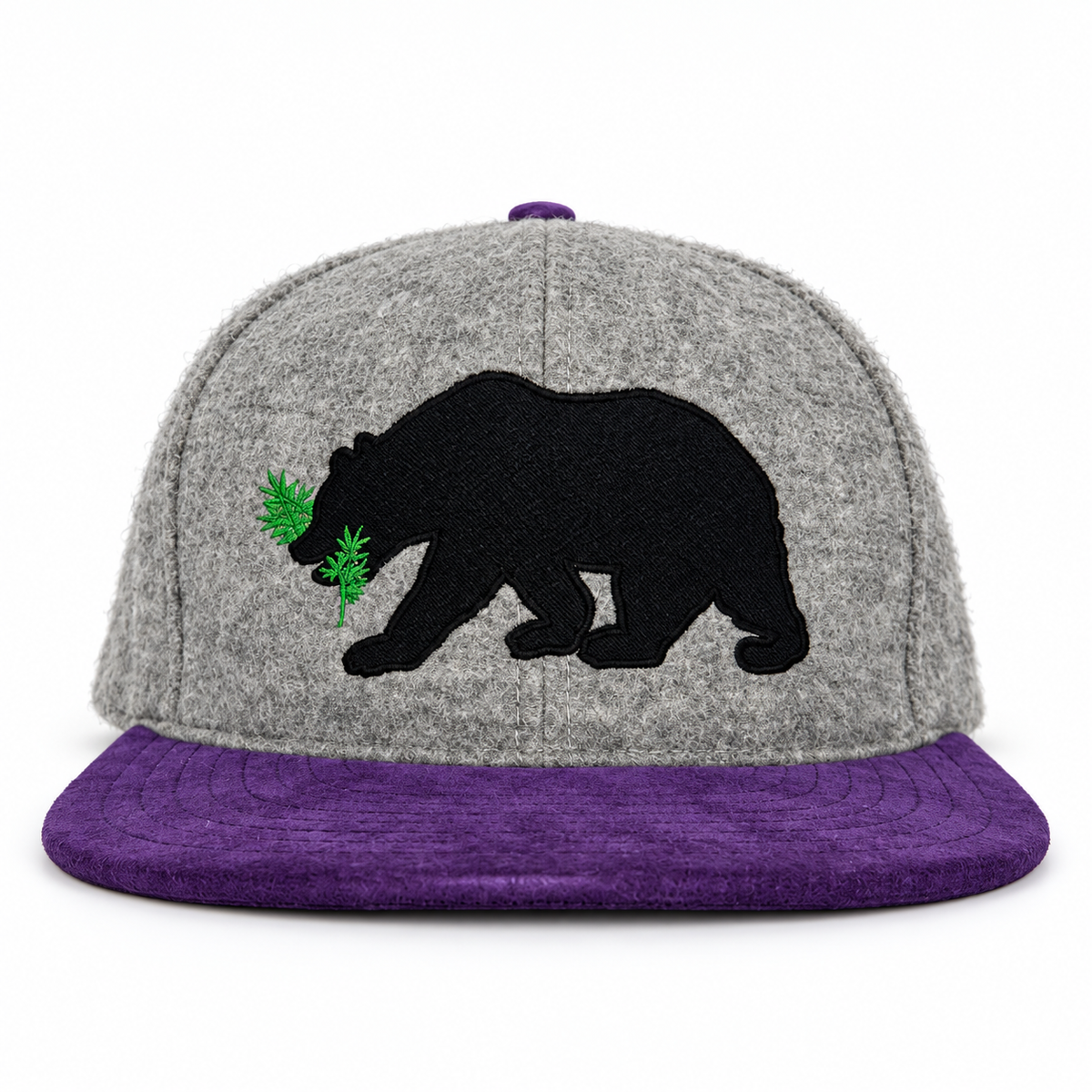 CaliBear Chronic in Grey/Purple Limited Snapback hat, front view