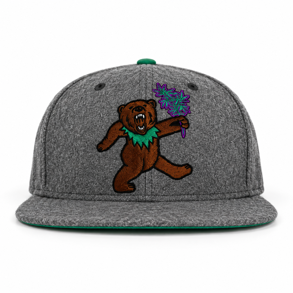 CaliBear Chronic in Gray/Green Dancing Bear Snapback hat, front view