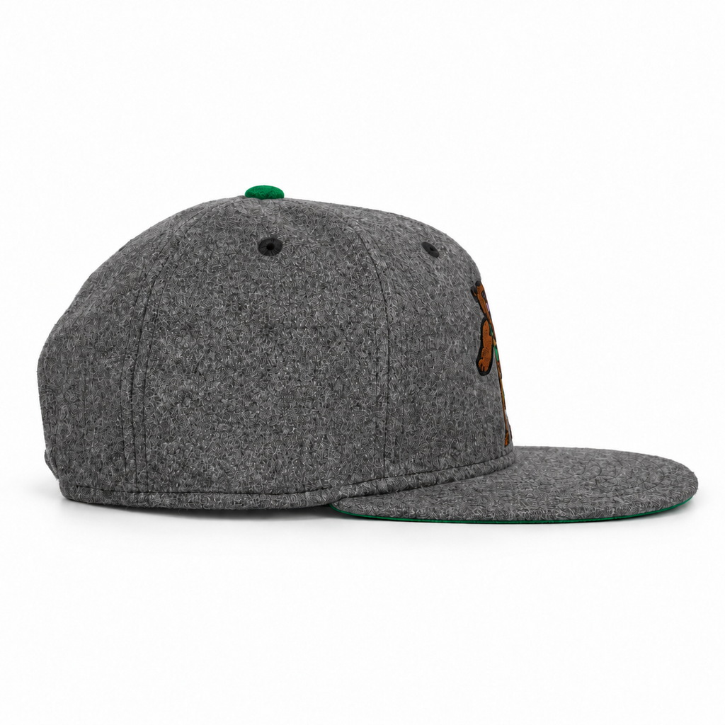 CaliBear Chronic in Gray/Green Dancing Bear Snapback hat, side view