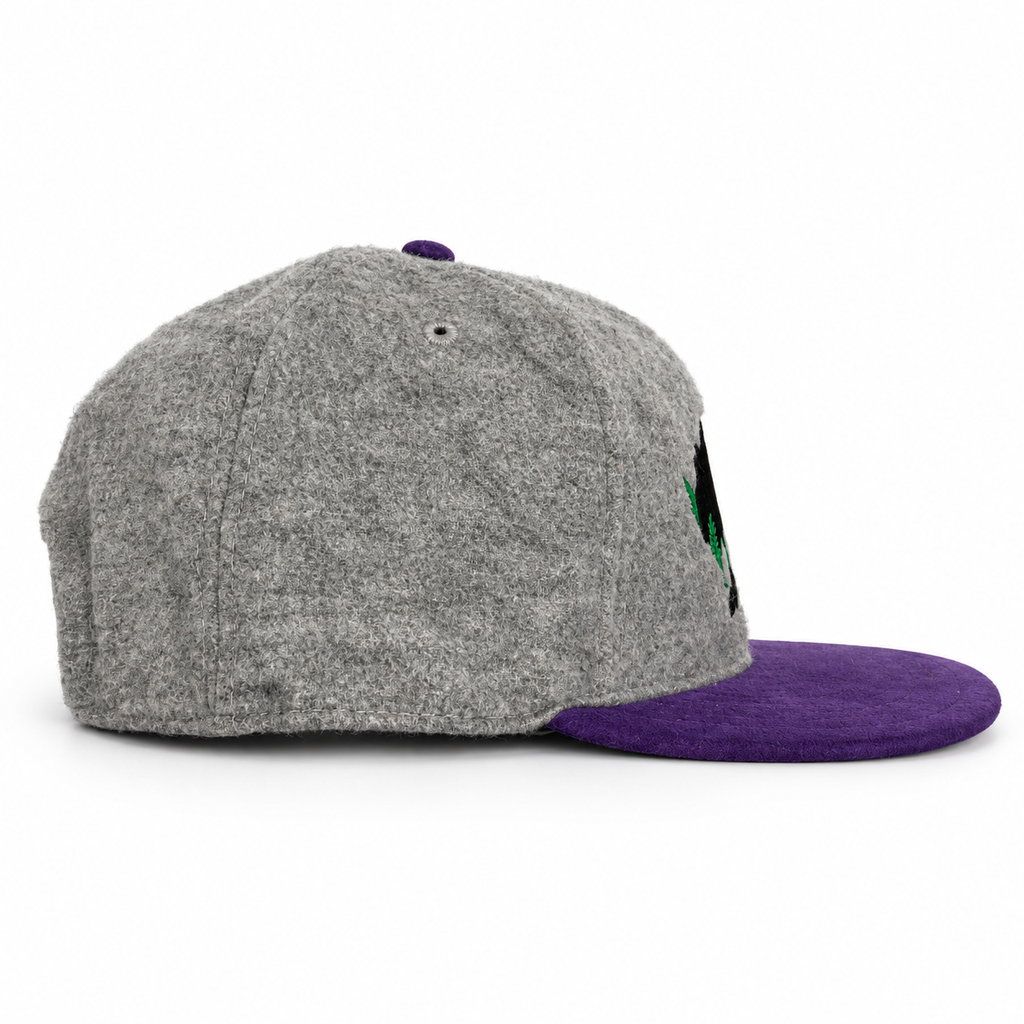 CaliBear Chronic in Grey/Purple Limited Snapback hat, side view