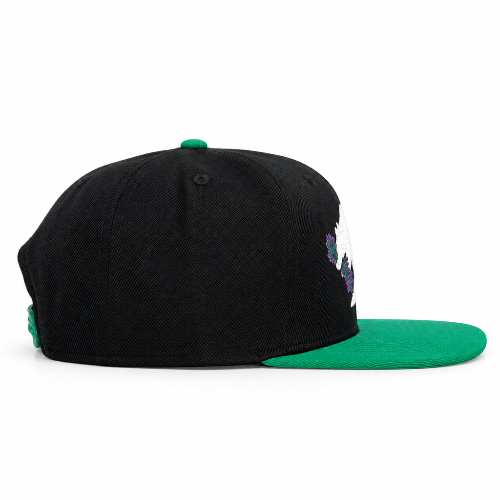 CaliBear Chronic in Black/Green Snapback hat, side view