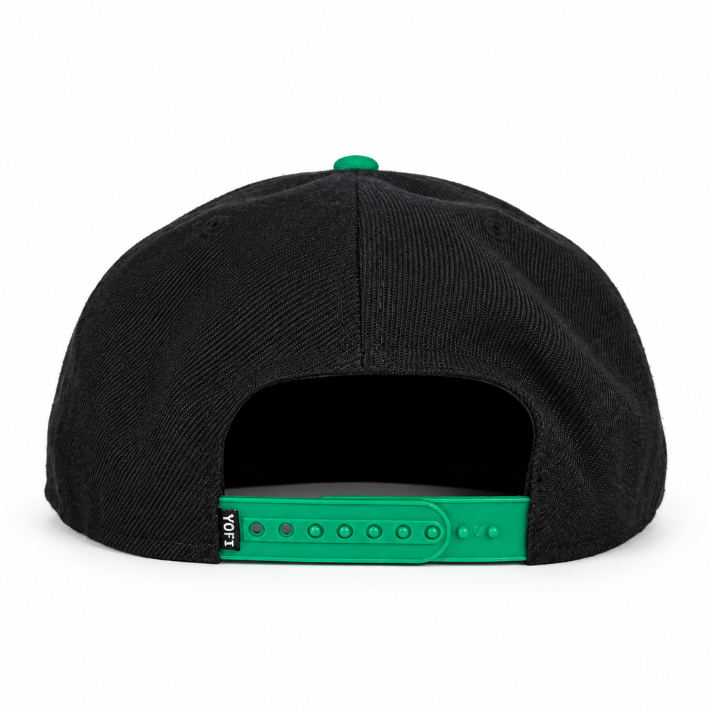 CaliBear Chronic in Black/Green Snapback hat, rear view