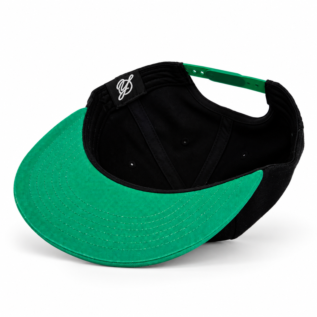 CaliBear Chronic in Black/Green Snapback hat, interior view