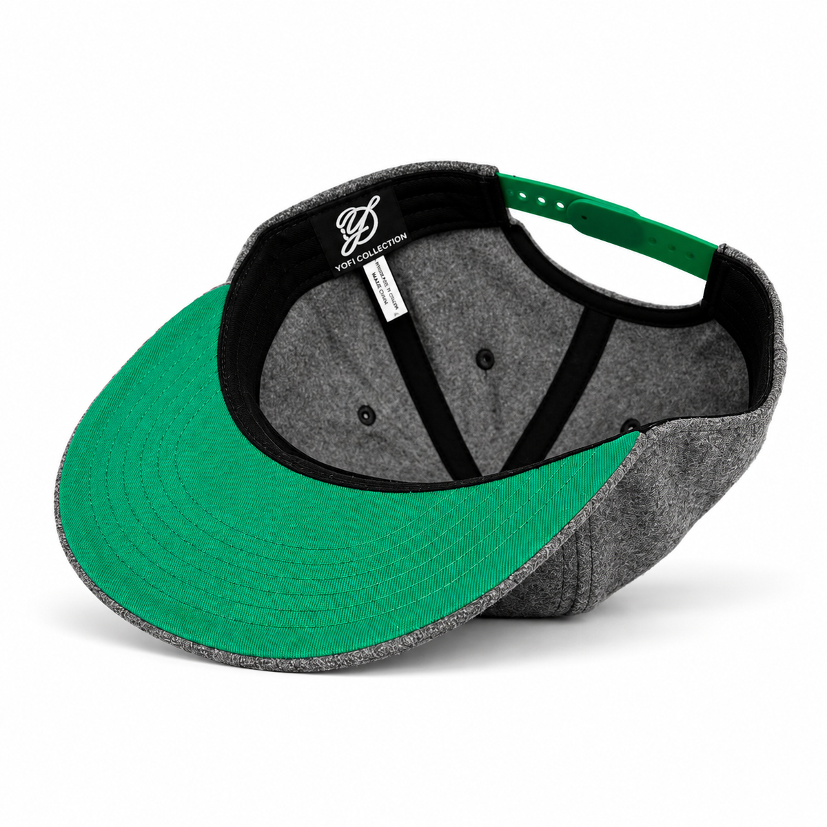 CaliBear Chronic in Gray/Green Dancing Bear Snapback hat, interior view