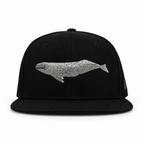 Bay Waters Whale black and silver fitted hat, front view