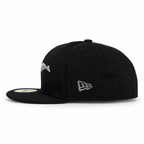 Bay Waters Whale black and silver fitted hat, side view