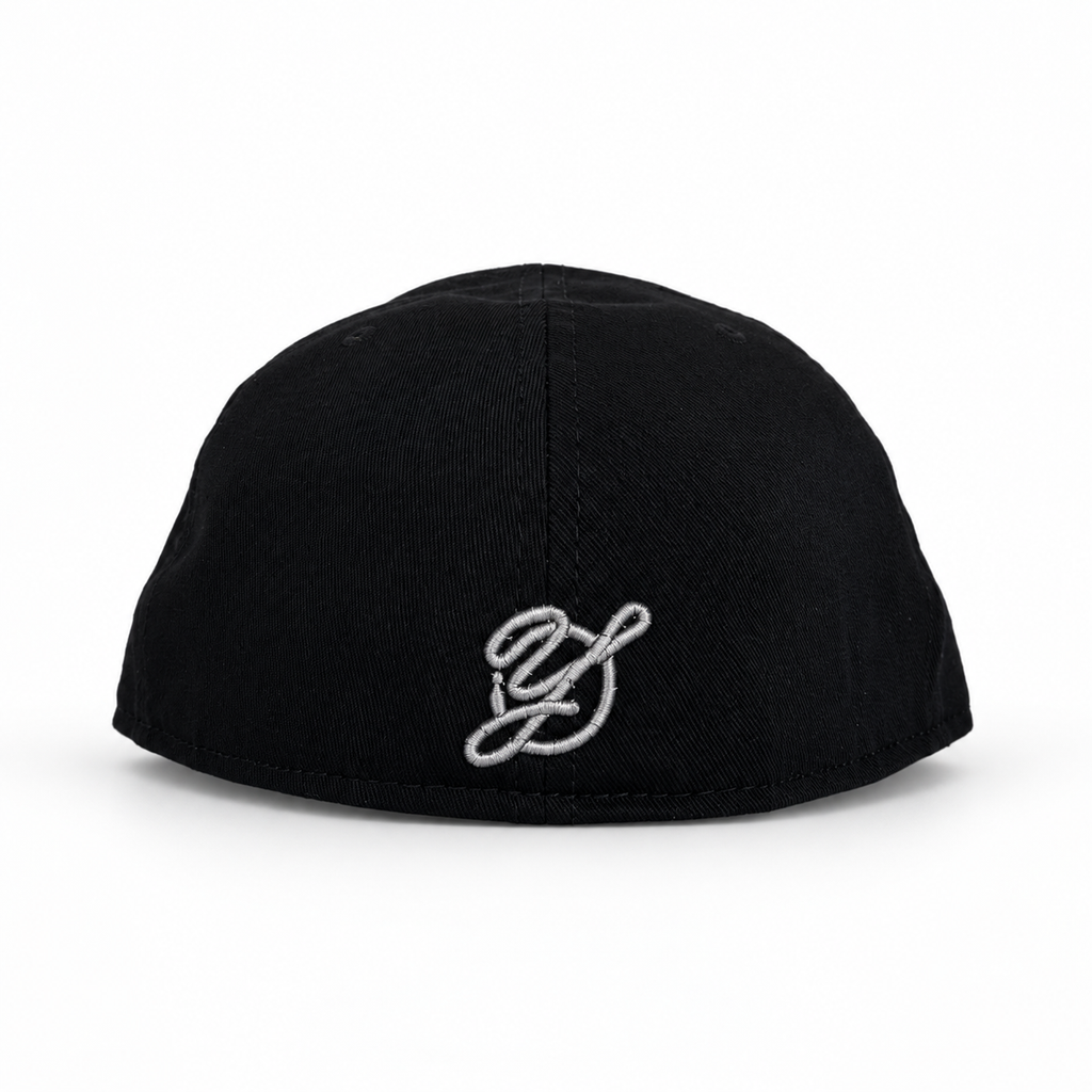 Bay Waters Whale black and silver fitted hat, rear view