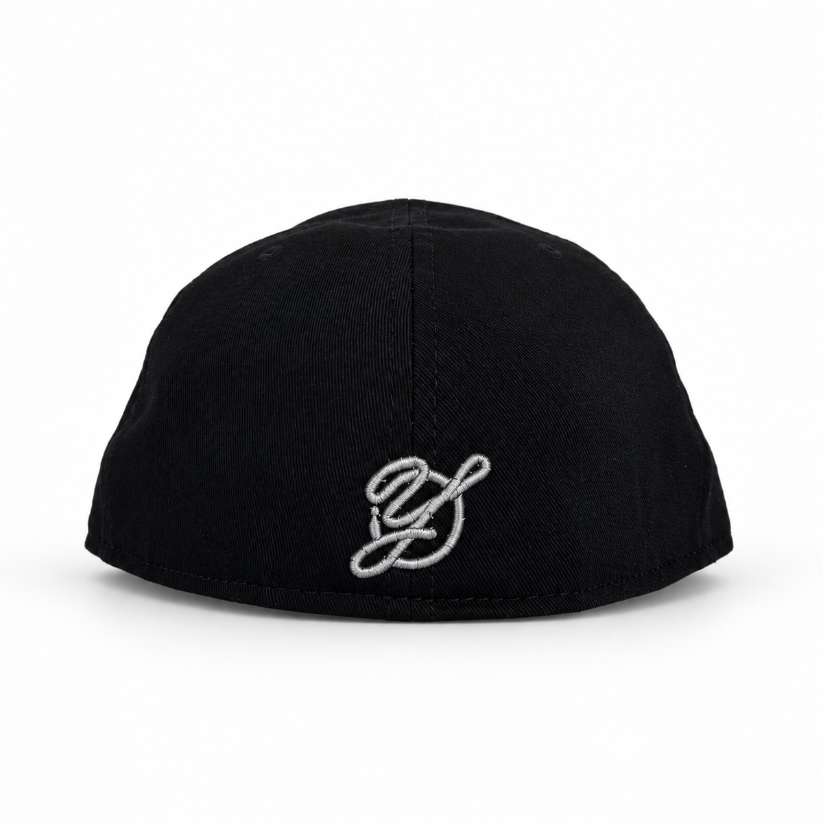 Bay Waters Whale black and silver fitted hat, rear view
