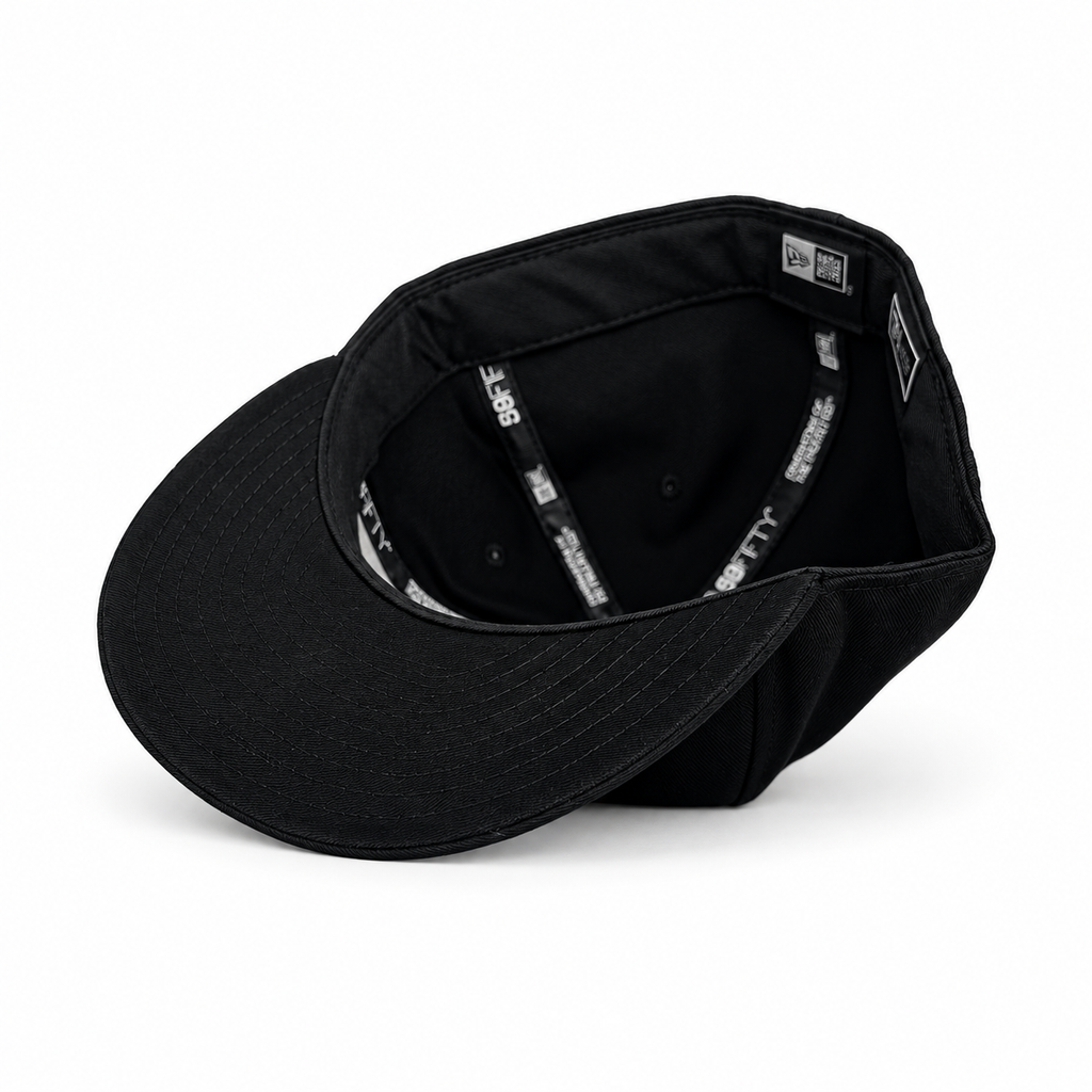 Bay Waters Whale black and silver fitted hat, interior view