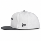 Bay Waters Whale white and gray fitted hat, side view