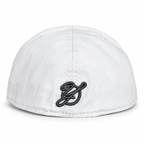 Bay Waters Whale white and gray fitted hat, rear view