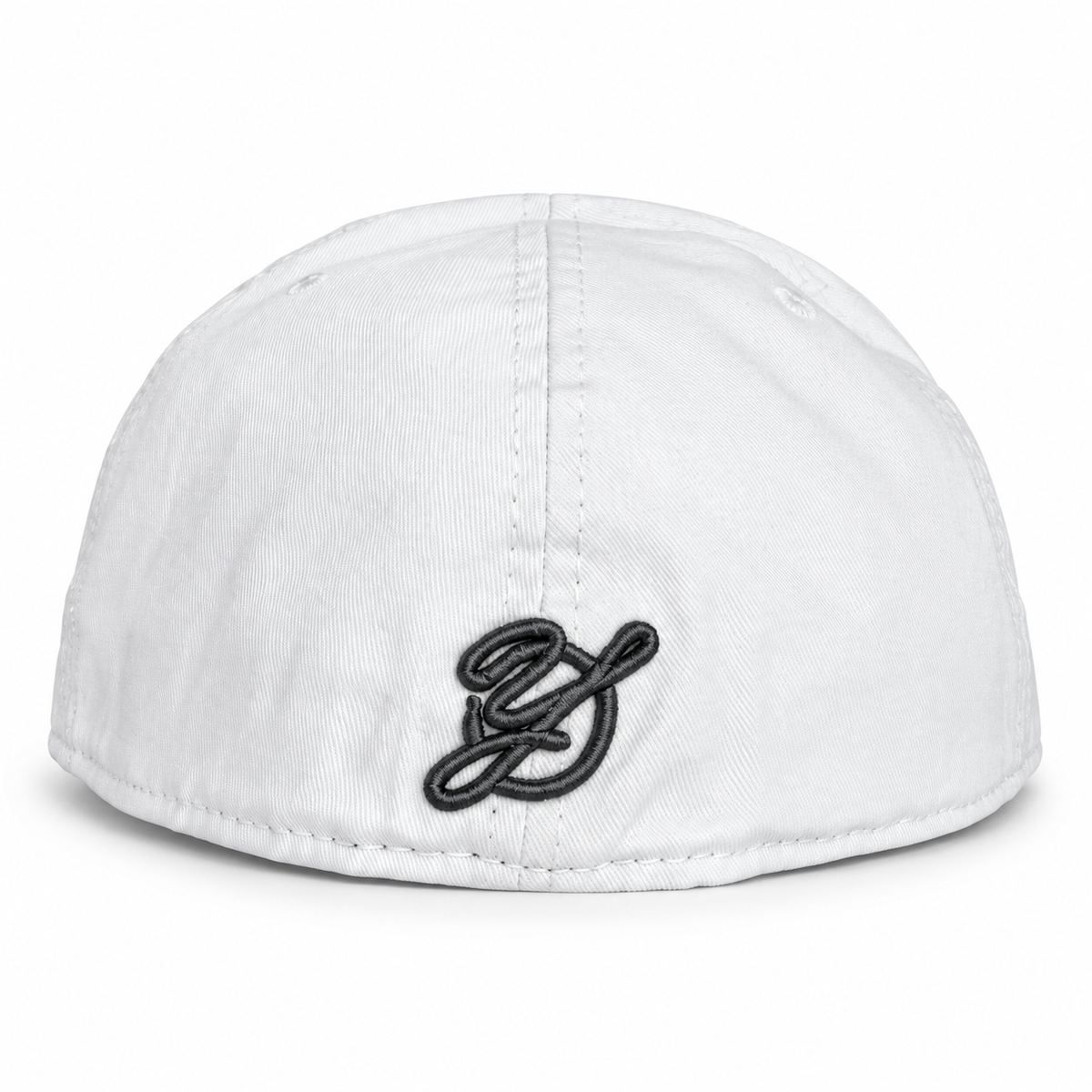 Bay Waters Whale white and gray fitted hat, rear view