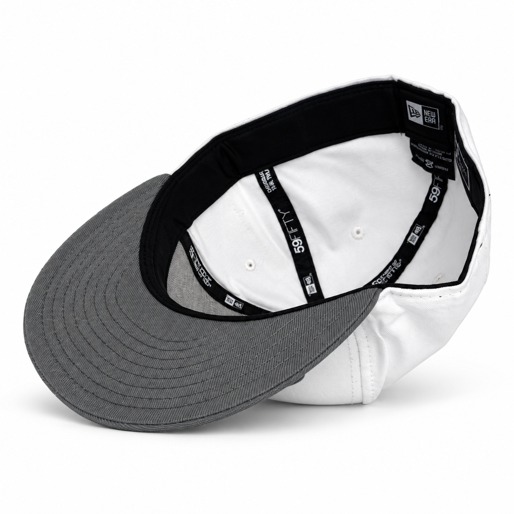 Bay Waters Whale white and gray fitted hat, interior view
