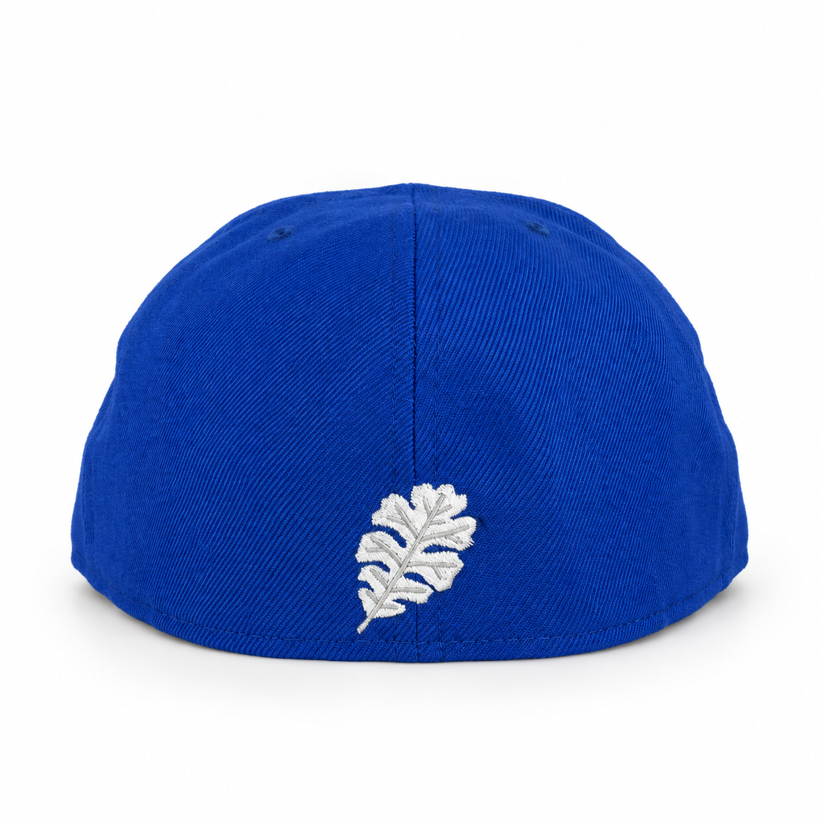 Blue and yellow tree fitted hat rear leaf embroidery
