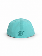 Baby blue CaliBear New Era fitted with black bear and white fish — back