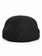 CaliBear and Salmon black wool New Era fitted with white bear and pink fish — rear Yofi embroidery