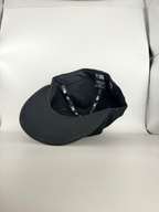 CaliBear and Salmon black wool New Era fitted with white bear and pink fish — original interior labels