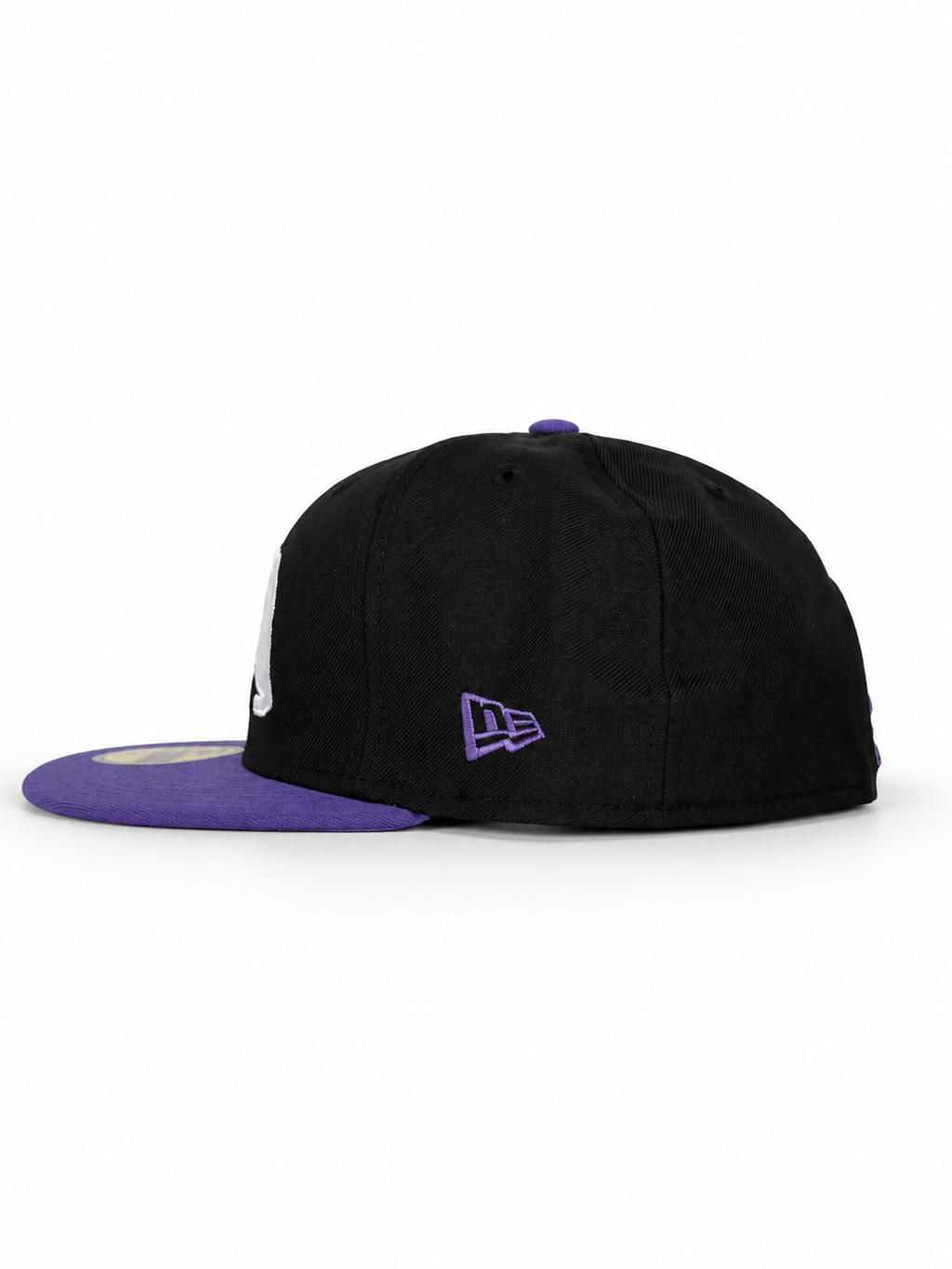 CaliBear and Poppy black and purple fitted hat — New Era side