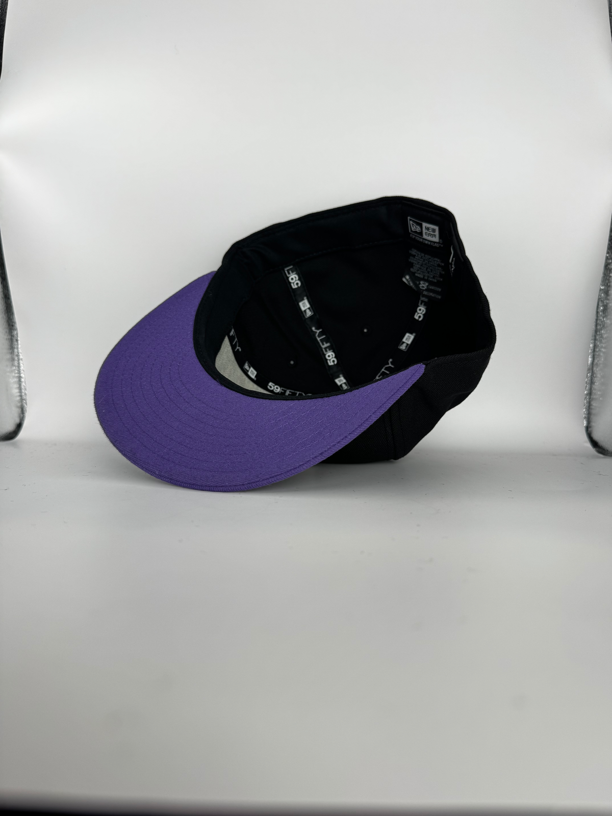 CaliBear and Poppy black and purple fitted hat — original interior labels