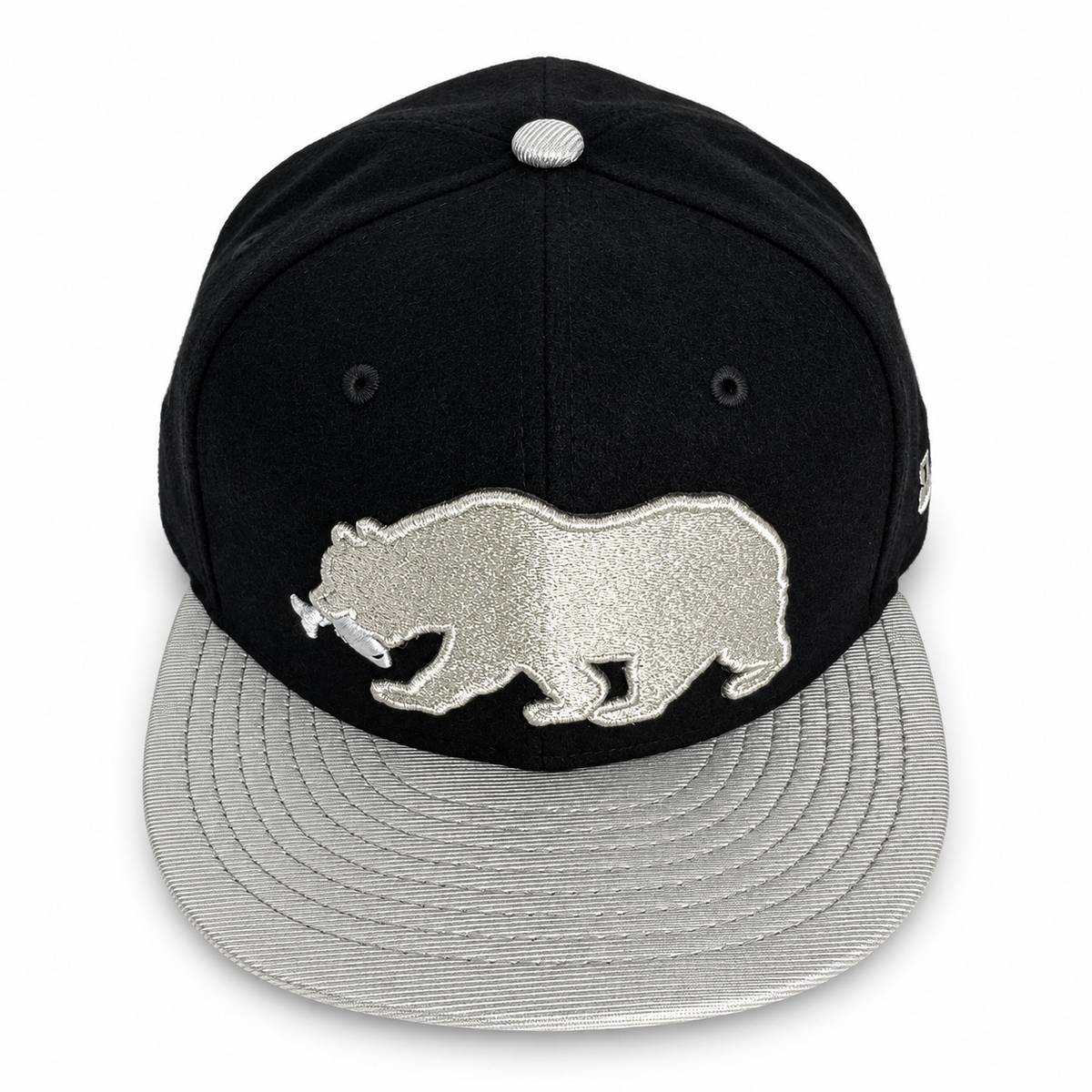 CaliBear and Salmon fitted hat, elevated front view