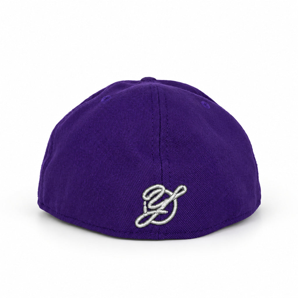 Purple California Quail New Era 59FIFTY fitted hat, back view