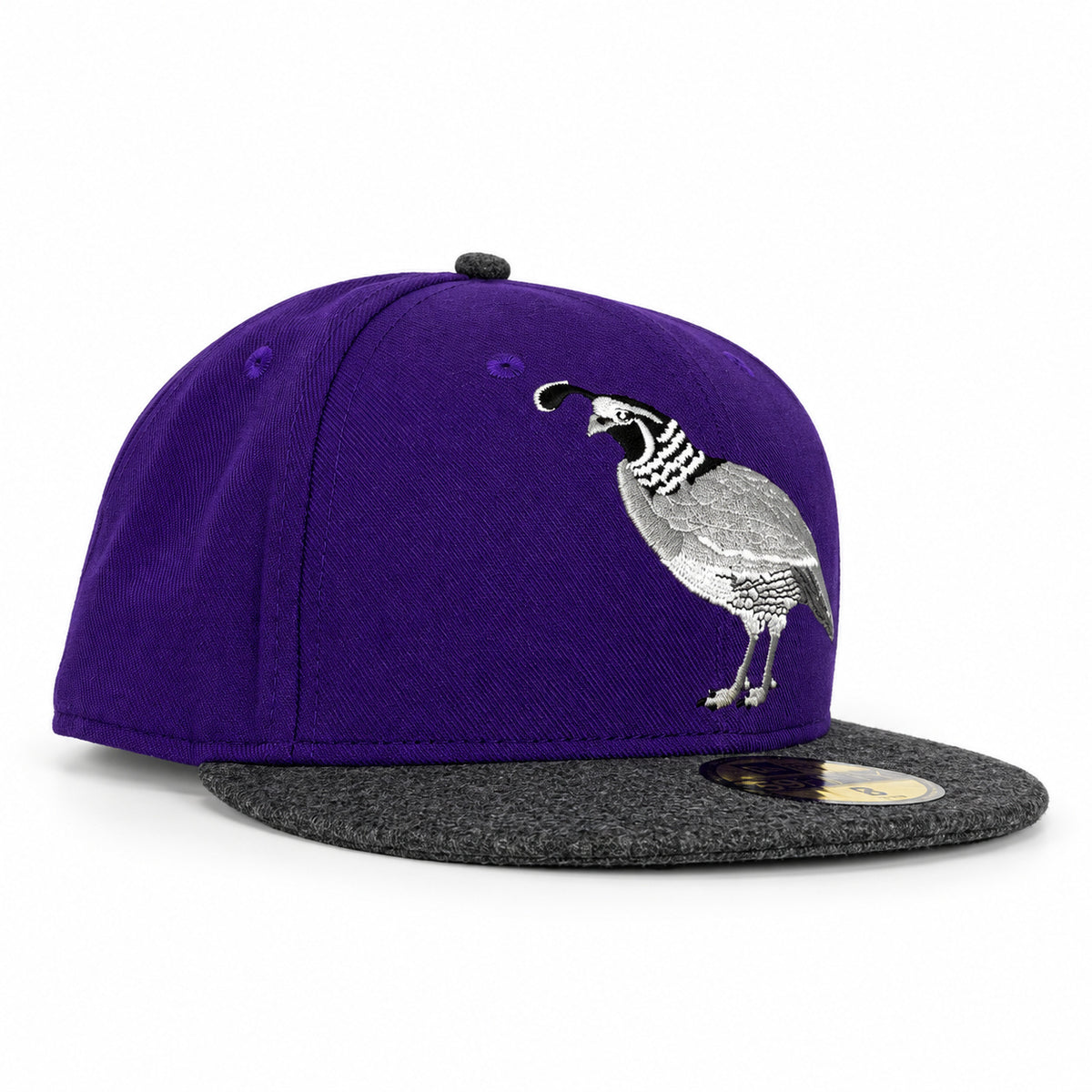 Purple California Quail New Era 59FIFTY fitted hat, three quarter view