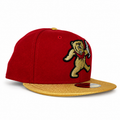 City Myths red and gold Dancing Bear fitted hat, three-quarter view
