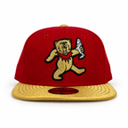 City Myths red and gold Dancing Bear fitted hat, front view