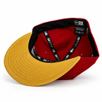 City Myths red and gold Dancing Bear fitted hat, interior and gold underbrim view