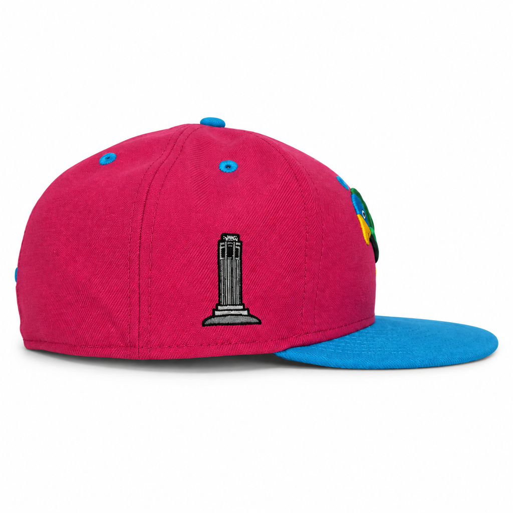 Telegraph Hill Parrot pink and blue fitted hat, alternate side view