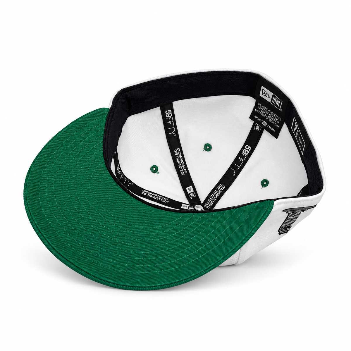 White and green Telegraph Hill Parrot fitted hat interior