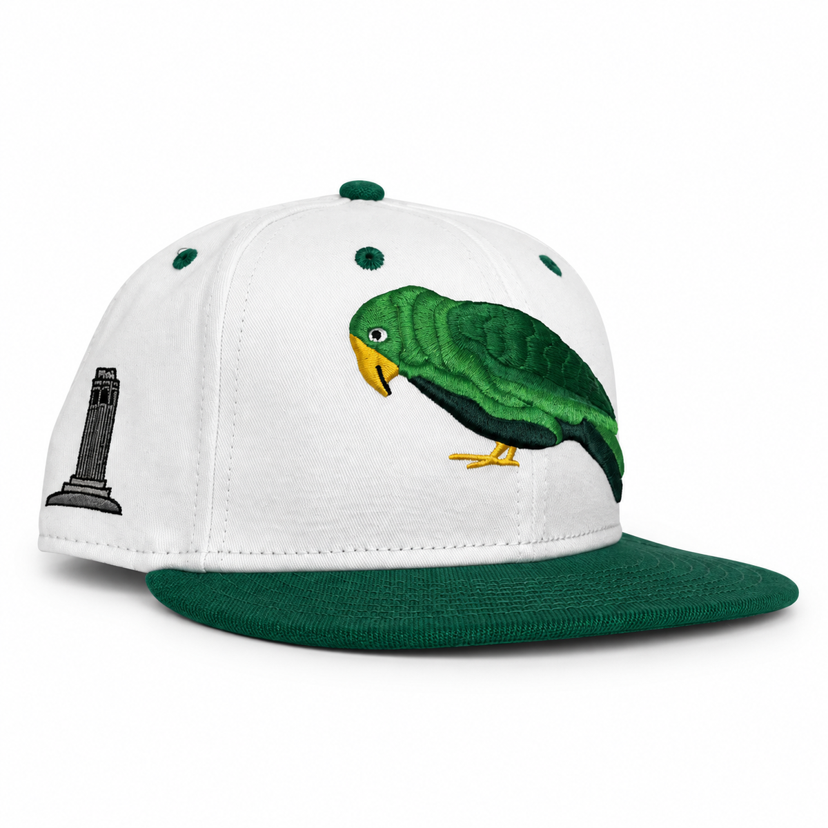 White and green Telegraph Hill Parrot fitted hat three-quarter view