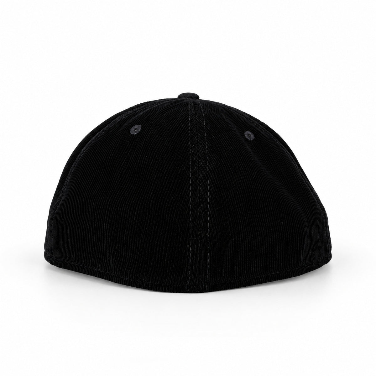 Black-on-black corduroy Yofi fitted hat, back view