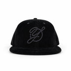 Black-on-black corduroy Yofi fitted hat, front view
