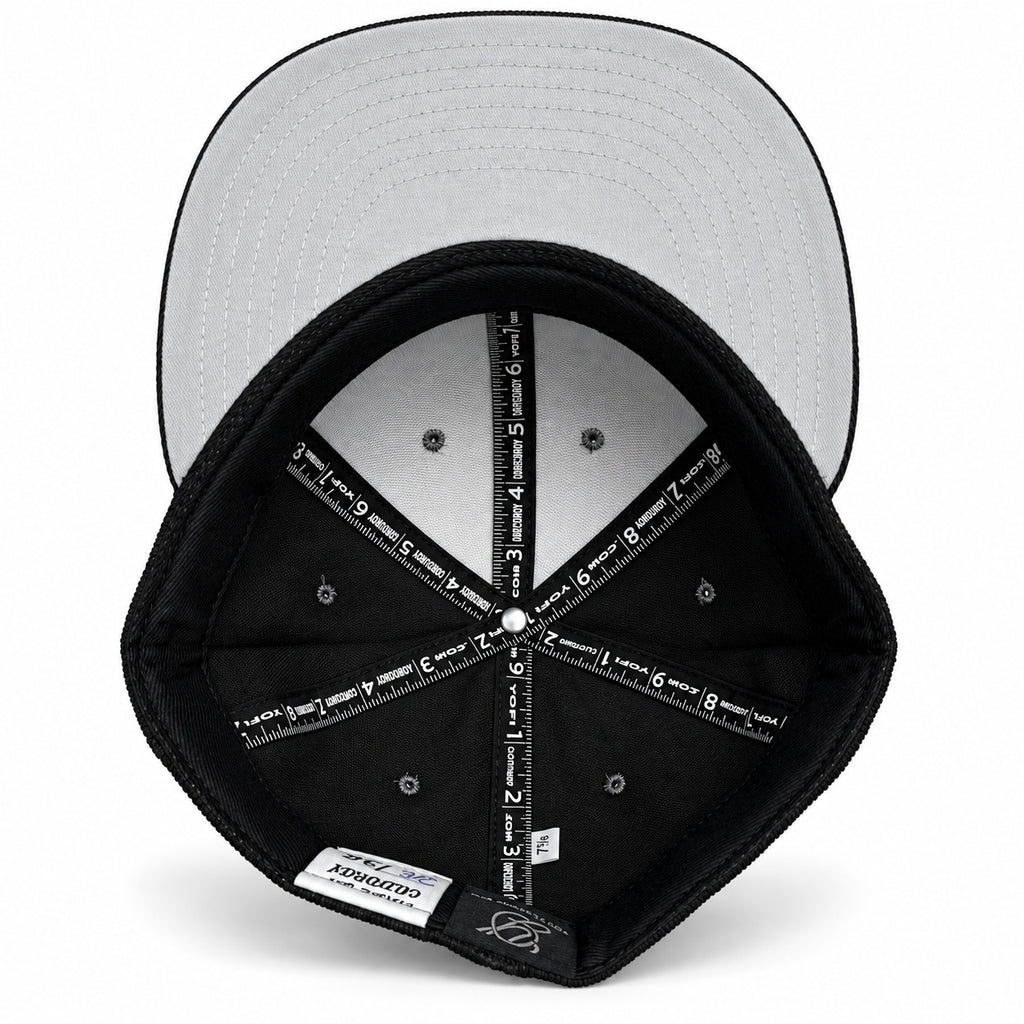 Black-on-black corduroy Yofi fitted hat, interior view