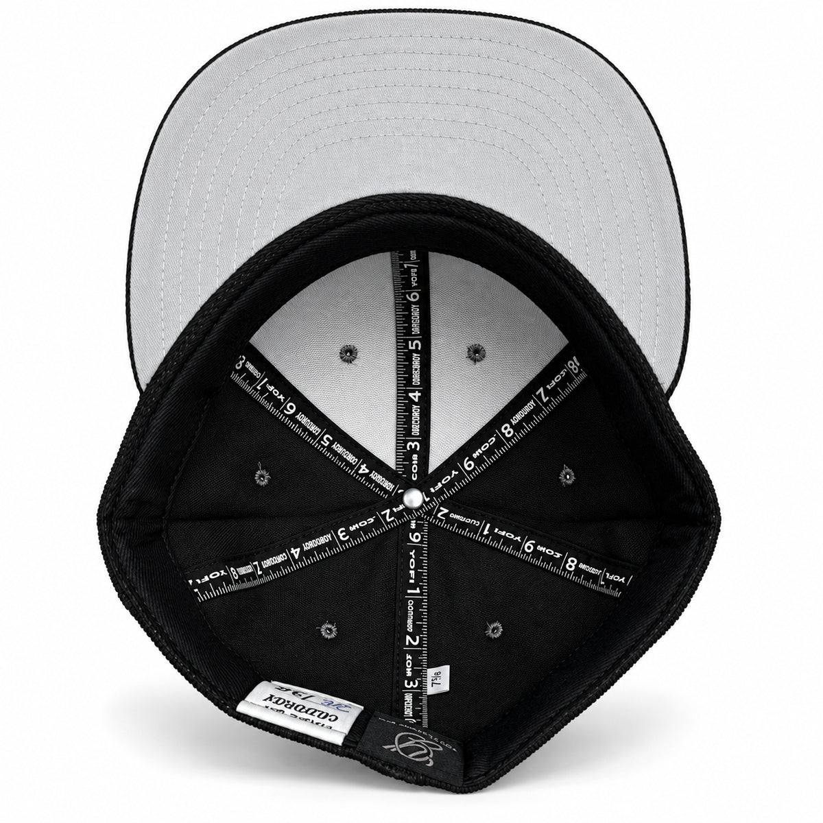 Black-on-black corduroy Yofi fitted hat, interior view