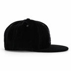 Black-on-black corduroy Yofi fitted hat, side view