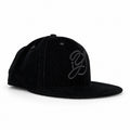 Black-on-black corduroy Yofi fitted hat, three quarter view