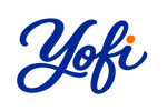 Yofi logo in blue script with an orange dot