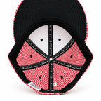 Red-and-white gingham fitted Yofi hat, interior view